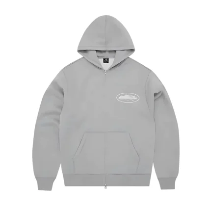 corteiz puff print zip hoodie grey