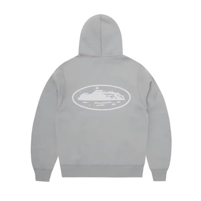 corteiz puff print zip hoodie grey