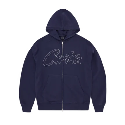 corteiz thick stitch allstarz zip navy hoodie