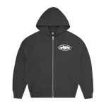 Corteiz Island Print Zip Hoodie Black