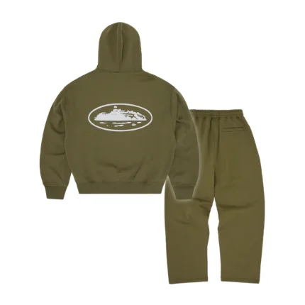 Corteiz Island Puff Print Olive Tracksuit 2